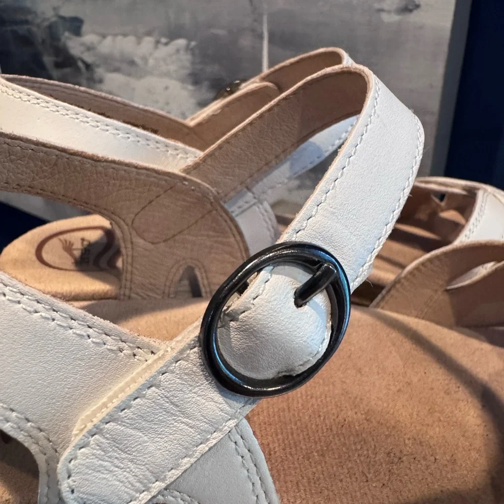 Dansko White Leather Season Sandals with Contoured Footbed - Picture 6 of 9